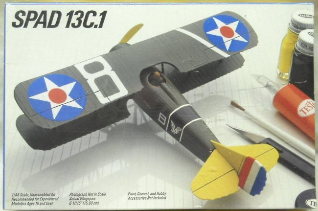 Testors 1/48 Spad XIII C.1 - US Army Air Service 17th Pursuit Squadron Selfridge Field - (Ex-Hawk), 617 plastic model kit